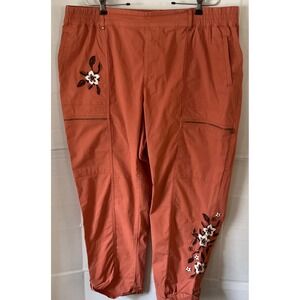 Soft Surroundings Terracotta Floral Embroidered Cargo Pants Womens 1X  Orange